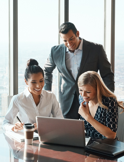 employees reviewing accounts and budgets